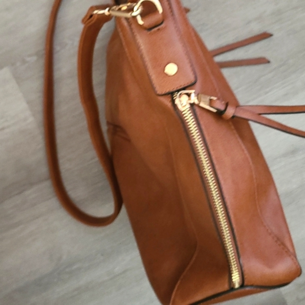 REALER amber/tan cruelty free leather bag